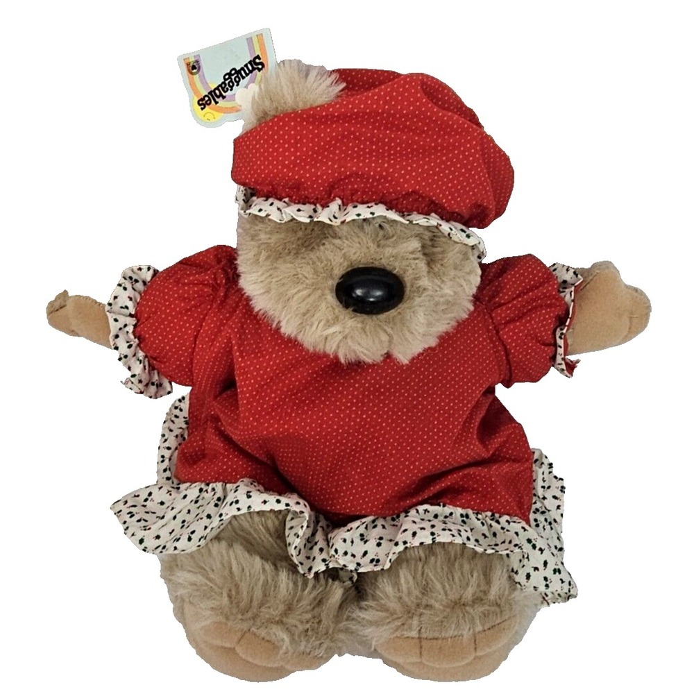 Snuggles Mom Bear Plush Christmas 1985 Graphics International Red Gown Cap VTG
